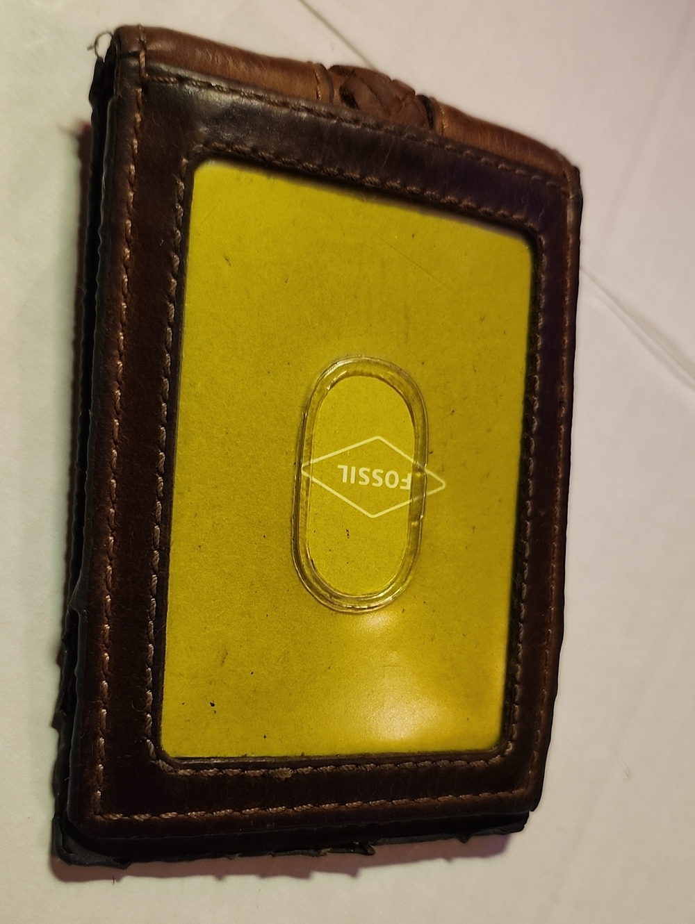 Fossil Brown Leather Card Holder/ Wallet with ID Window